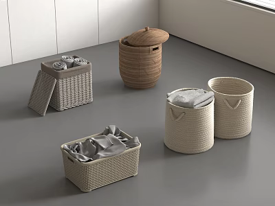 Woven Storage Baskets in Neutral Colors with Lids and Open Top for Home Organization 3d model