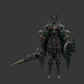 Elaborate Fantasy Armored Warrior Character with Green Gold Armor Sword and Shield