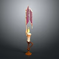 Ornate Decorative Candlestick With Curved Handle Burning Candle And Purple Accents