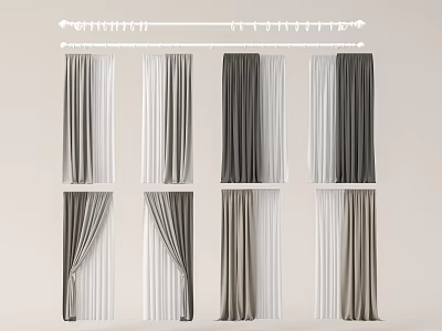 Various Gray And White Curtain Designs For Modern Home Window Decor 3d model
