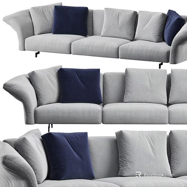 Modern Gray Multi-seat Sofa with Navy Blue Cushions and Comfortable Design Elements 3d model