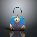 Elegant Blue Handbag With Gold Decoration And Gemstone Clasp Patterned Design 3d model