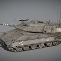 Detailed Military Tank With Long Cannon Tracks And Antennas On Gray Surface