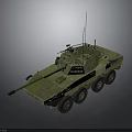 Green Camouflage Military Armored Vehicle 3D Model With Six Wheels Top Mounted Weapon And Antenna