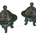 Decorative Ornament Set With Intricate Patterns Tripod Base And Colorful Enamel Design