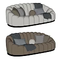 Modern Beige And Brown Sectional Sofa With Velvet Upholstery Pillows Throw Blanket