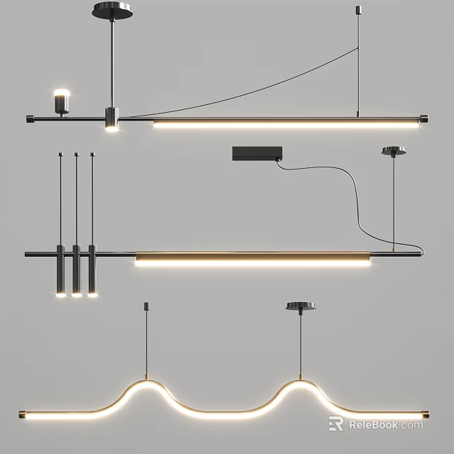 Contemporary Modern Pendant Lights With Linear And Circular Metal Frame LED Lighting Design 3d model 