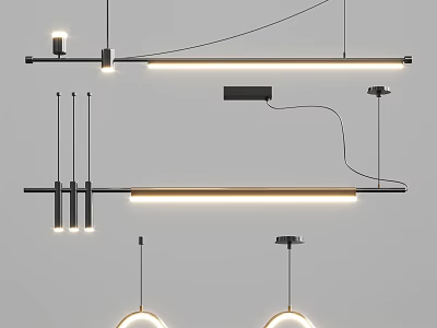 Contemporary Modern Pendant Lights With Linear And Circular Metal Frame LED Lighting Design 3d model