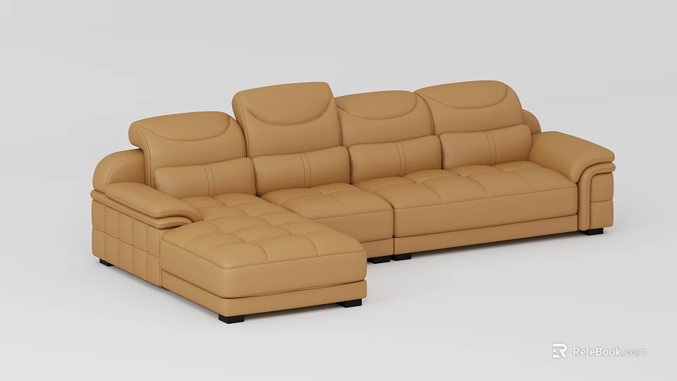 Modern Beige Leather Sectional Sofa Set With Plush Cushions And L Shape Design 3d model