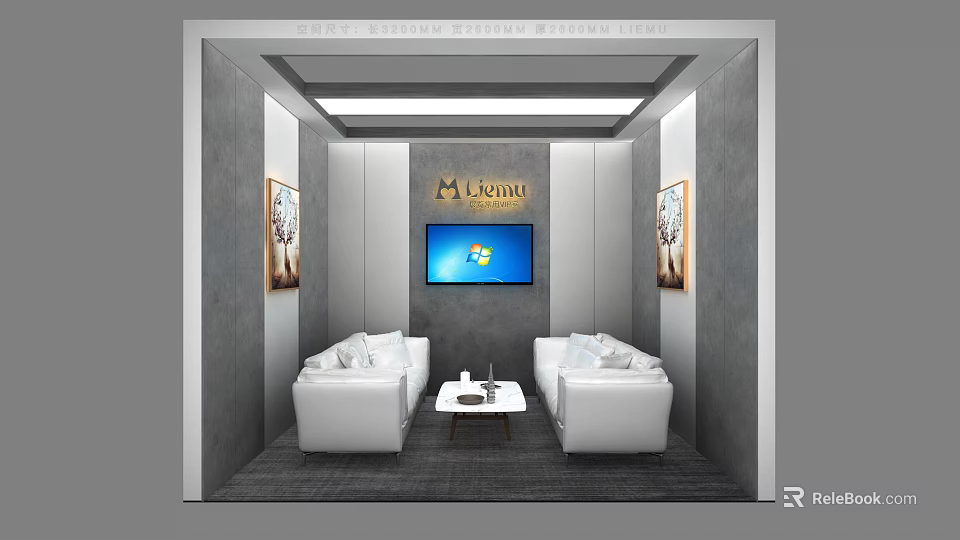 Luxurious Leisure Area With White Sofas Coffee Table TV And Decorative Paintings 3d model 