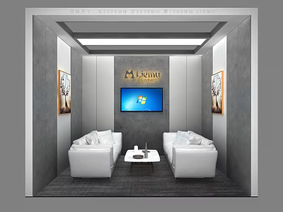 Luxurious Leisure Area With White Sofas Coffee Table TV And Decorative Paintings 3d model