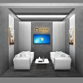 Luxurious Leisure Area With White Sofas Coffee Table TV And Decorative Paintings