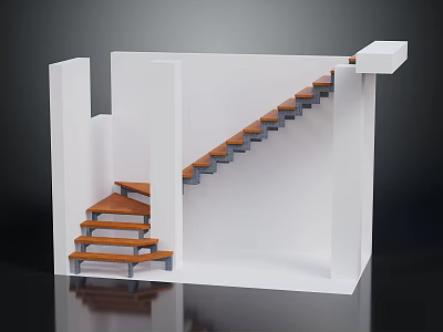 Modern Staircase Interior Design With White Structure And Wooden Steps 3d model