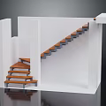 Modern Staircase Interior Design With White Structure And Wooden Steps 3d model