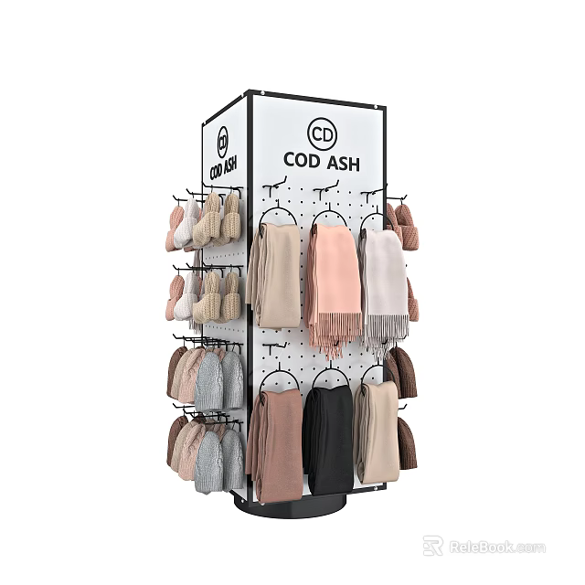COD ASH Display Rack for Hanging Scarves and Hats in Various Colors with Multiple Hooks 3d model 