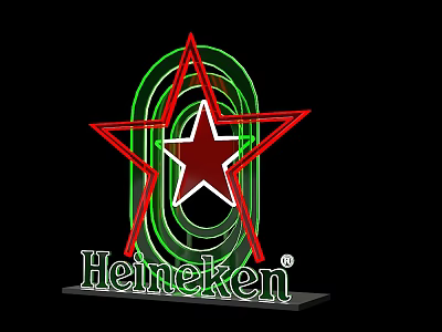 Heineken Red Star With Green Neon Lights Black Background Photo Spot 3d model