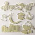 Golden Wall Decor With Chair Teacup Dragon Fan Panda And Buildings