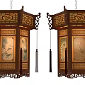 Traditional Chinese Hanging Lanterns With Wooden Frame Floral Paintings And Tassels