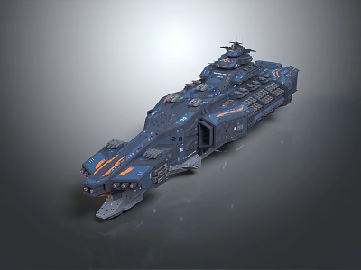 Futuristic Sci Fi Spaceship With Blue Hull Orange Accents And Detailed Armored Design 3d model
