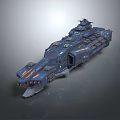 Futuristic Sci Fi Spaceship With Blue Hull Orange Accents And Detailed Armored Design