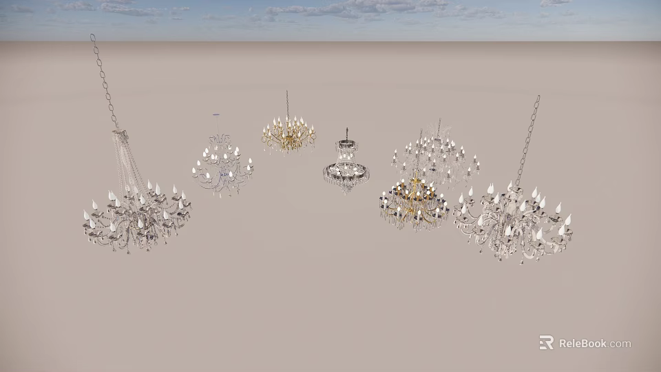 Elegant Crystal Chandeliers With Various Sparkling Designs And Hanging Styles 3d model 