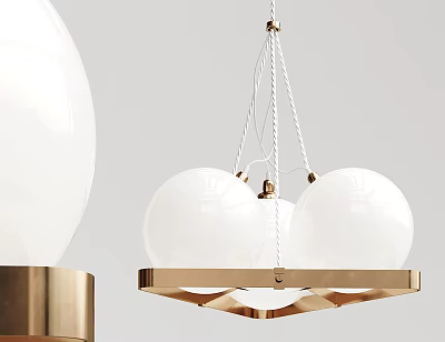 Elegant Modern Chandelier Design With White Glass Balls Golden Frame And Rope Suspension 3d model