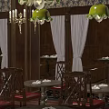 Elegant Restaurant Interior with Wooden Walls White Curtains and Benches