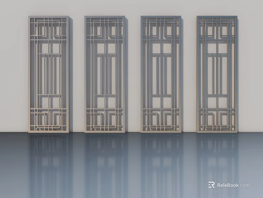Four Modern Hinged Doors With Geometric Panel Patterns For Interior Design 3d model