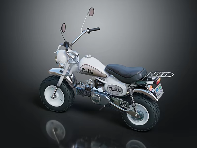 White Mini Motorcycle With Black Seat Rear Rack And Mirrors On Shiny Surface 3d model