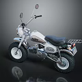 White Mini Motorcycle With Black Seat Rear Rack And Mirrors On Shiny Surface