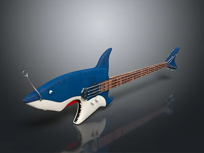 Blue Shark Shaped Electric Bass Guitar Unique Musical Instrument With Creative Design 3d model