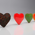 Colorful Heart Shaped Objects With Diverse Textures And Reflections On Gray Background 3d model
