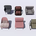 Multiple Single Seater Sofa Designs With Various Colors Modern Styles And Comfortable Upholstery 3d model