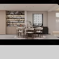 Modern Warm Open Plan Living And Dining Room With Elegant Wood Display Cabinets And Dining Set