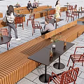 Outdoor Landscape Seats Featuring Wooden Long Benches Tables And Chairs In Public Space