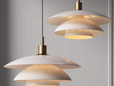Modern Layered Pendant Chandeliers with White Shades and Golden Metal for Interior Decoration 3d model