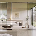 Modern Interior Featuring Glass Sliding Doors Connecting Indoor Outdoor With Sofa Chair And Natural View
