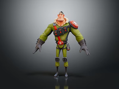 3D Stylish Cartoon Character Wearing Green Uniform With Red Gear And Knee Pads 3d model