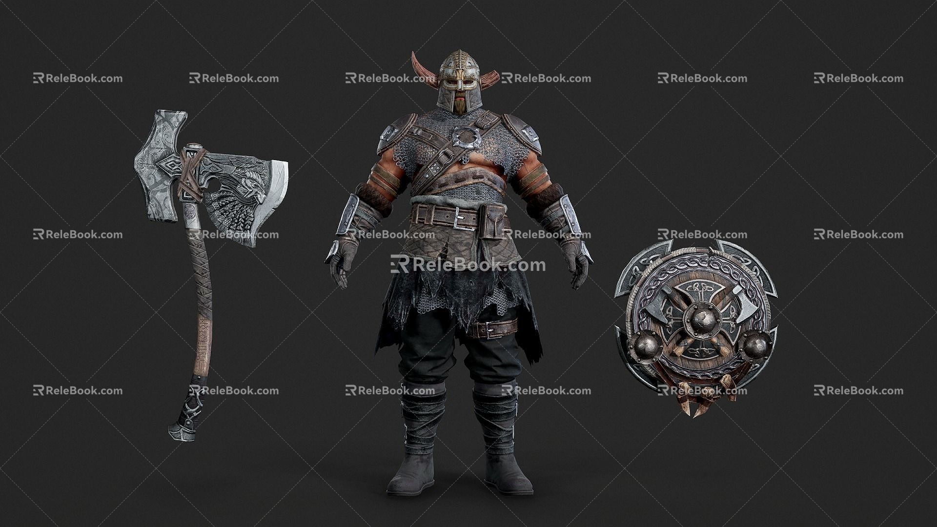 Realistic Medieval Viking Warrior Realistic Medieval Viking Warrior Axe Shield Armor Weapon model