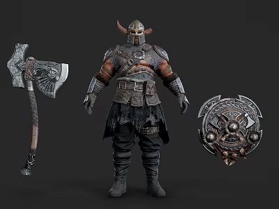 Viking Style Armored Warrior Game Character With Battle Axe And Shield 3d model Viking Style Armored Warrior Game Character With Battle Axe And Shield 3d model