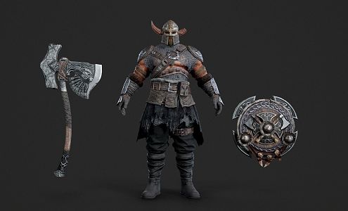 Realistic Medieval Viking Warrior Realistic Medieval Viking Warrior Axe Shield Armor Weapon 3d model