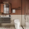 Modern Bathroom Interior With Wall Mounted Gray Vanity White Toilet And Glass Shower