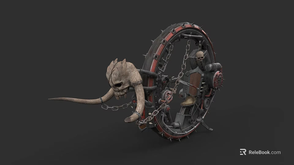 Fantasy Military Vehicle With Skull Horns Chains Gears And Spiked Circular Design 3d model 