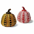 Pumpkin Shaped Decorative Ornament Set with Yellow Black and Red White Polka Dot Patterns for Home Decor