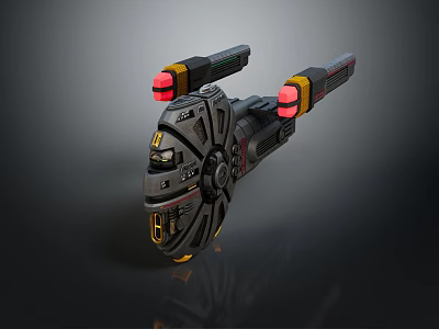 Futuristic Cosmic Spaceship Design With Cockpit Engines Red Lights And Gray Body 3d model