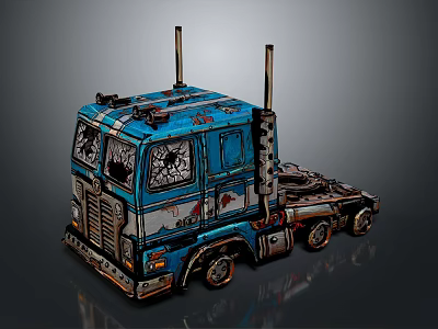 Vintage Blue Truck With Broken Windows Graffiti And Rustic Design Details 3d model
