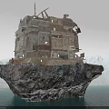 Future Architecture Multi Level Structure on Rock Formation by Water and Snowy Mountains
