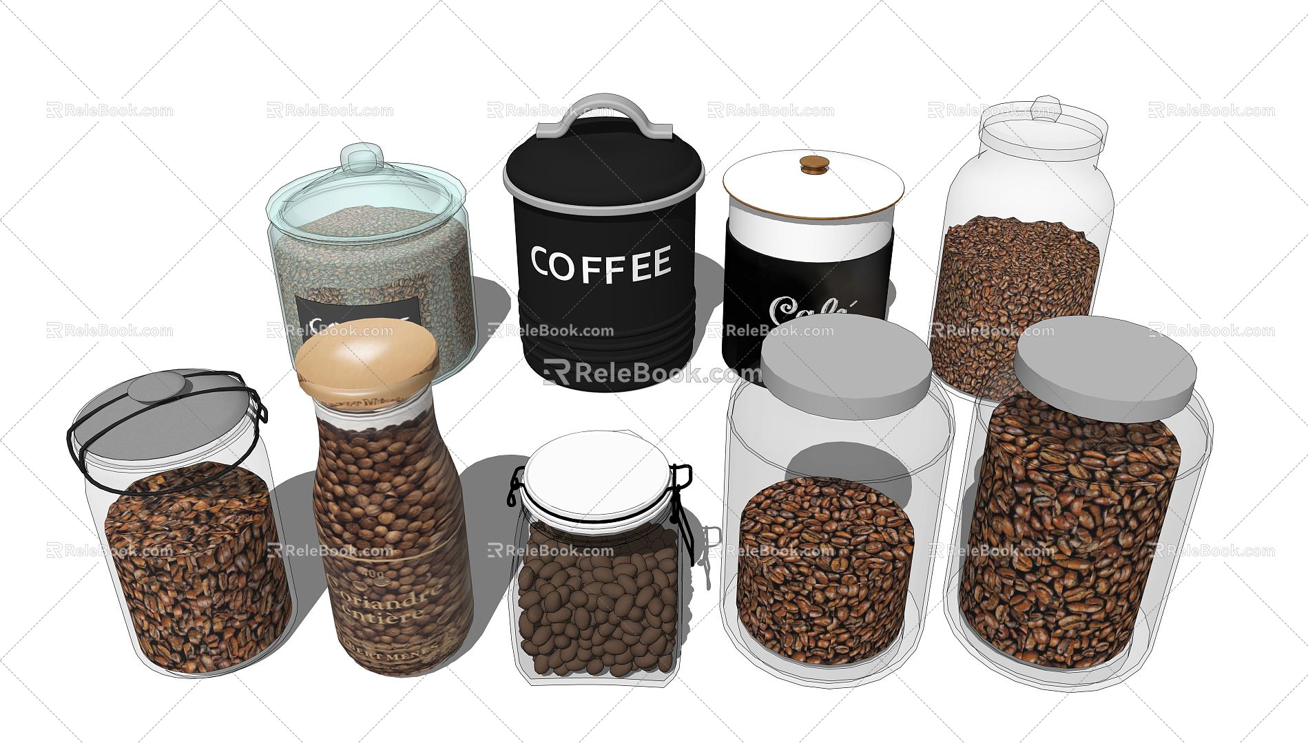 Modern glass bottle coffee beans model