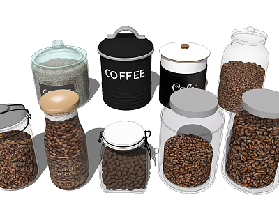 Ceramic Storage Jars with Coffee Beans and Grains for Kitchen Pantry Organization 3d model