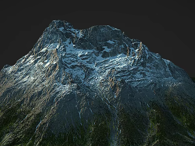 Scenic Snowy Mountain With Rocky Peaks And Lush Green Vegetation 3d model